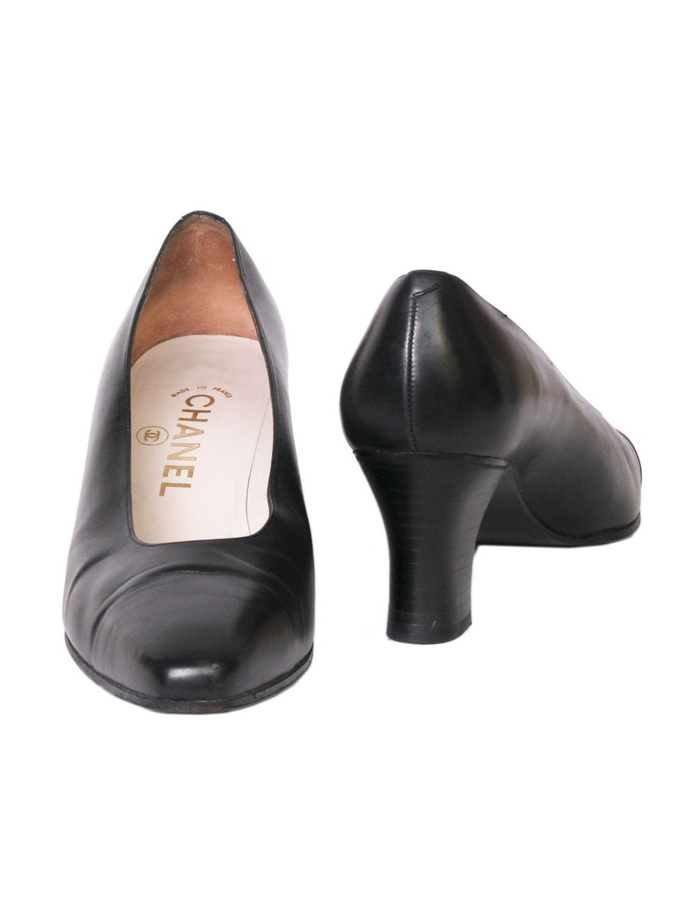 Escarpins CHANEL T 36.5 cuir d'agneau lisse noir