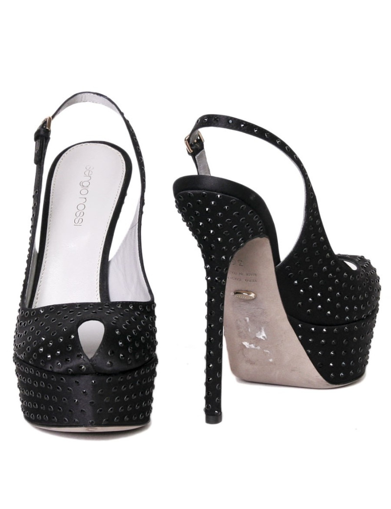 Escarpins SERGIO ROSSI T36,5 satin et strass noir
