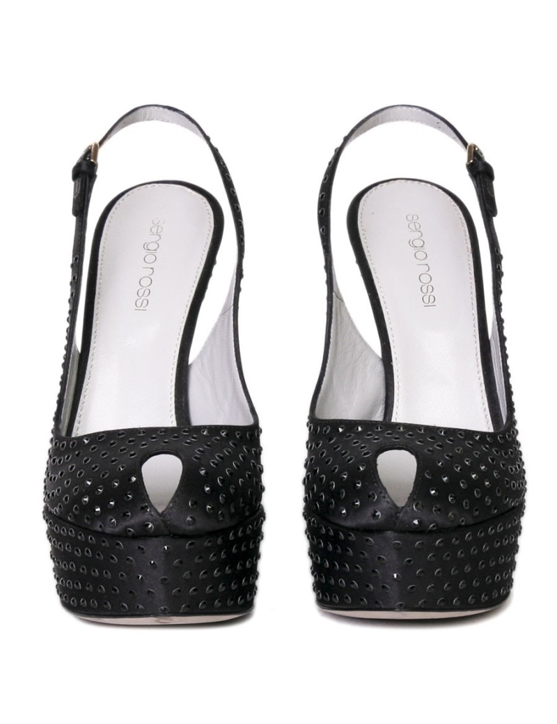 Escarpins du soir SERGIO ROSSI T36,5 satin et brillants noirs