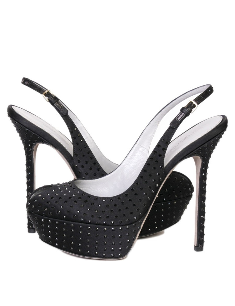 Escarpins du soir SERGIO ROSSI T36,5 satin et brillants noirs