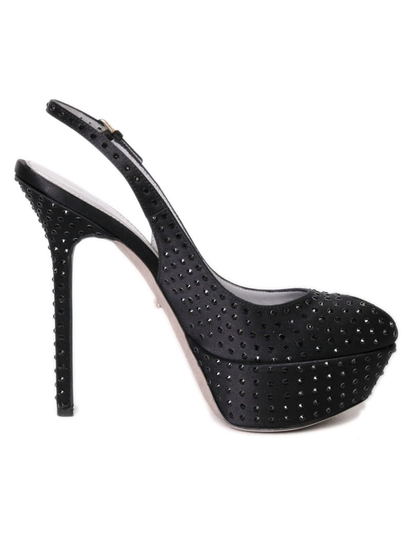 Escarpins du soir SERGIO ROSSI T36,5 satin et brillants noirs