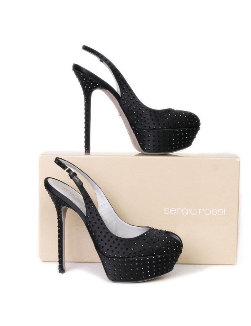 Escarpins du soir SERGIO ROSSI T36,5 satin et brillants noirs