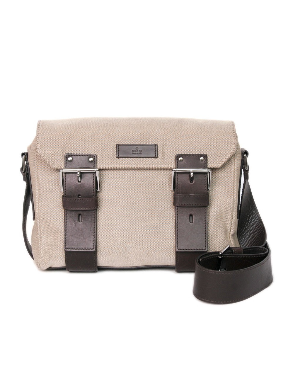 Sacoche GUCCI toile beige cuir marron