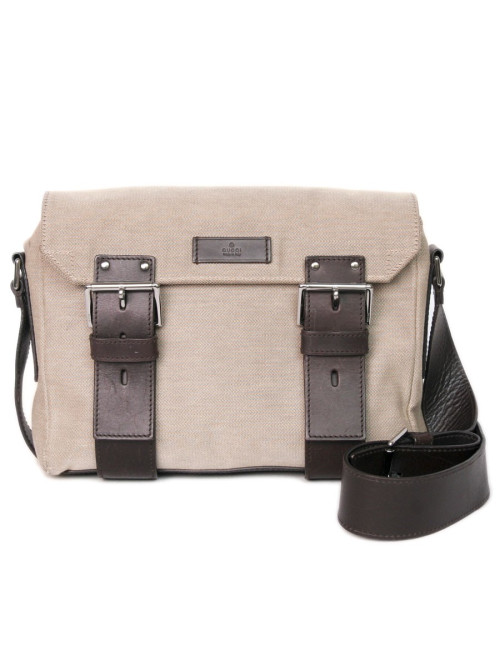 Sacoche GUCCI toile beige cuir marron