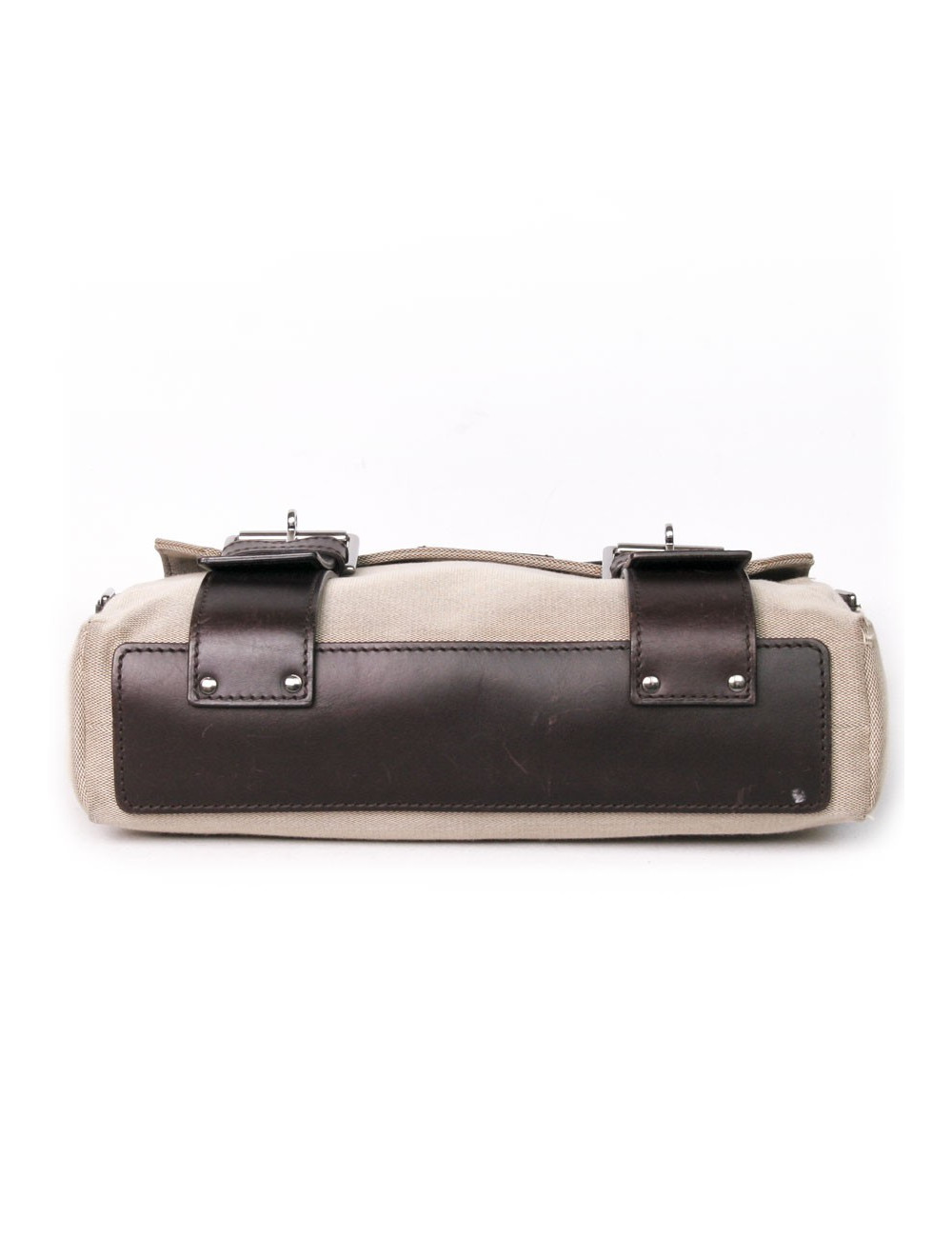 GUCCI beige leather canvas satchel Brown