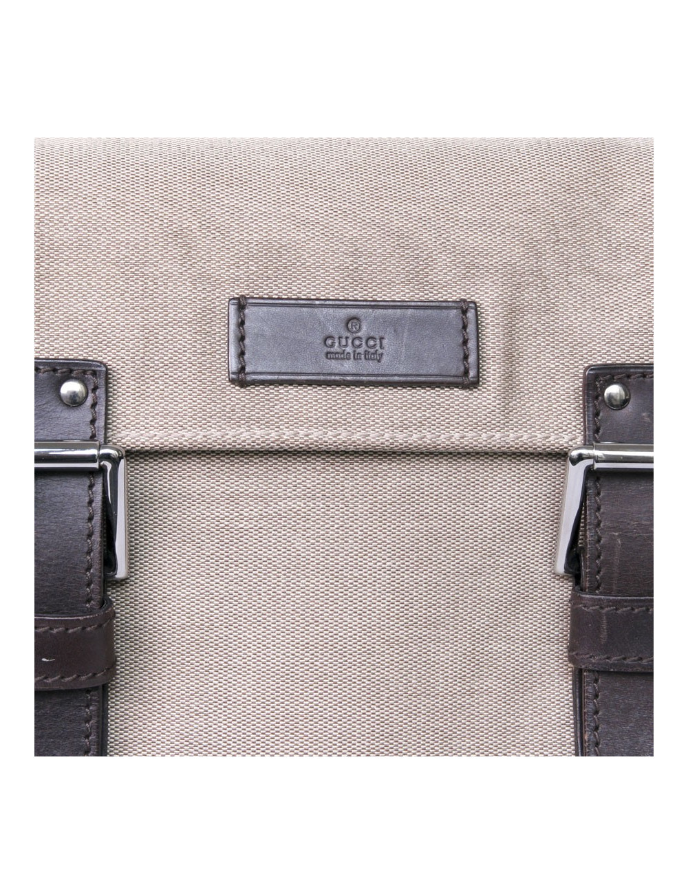 Sacoche GUCCI toile beige cuir marron