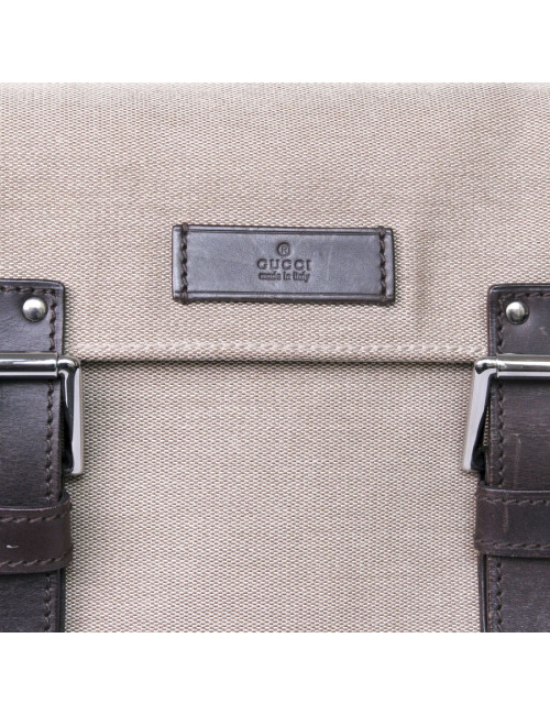 GUCCI beige leather canvas satchel Brown
