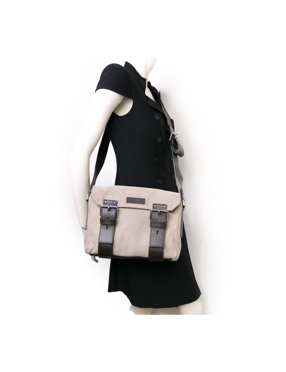 Sacoche GUCCI toile beige cuir marron