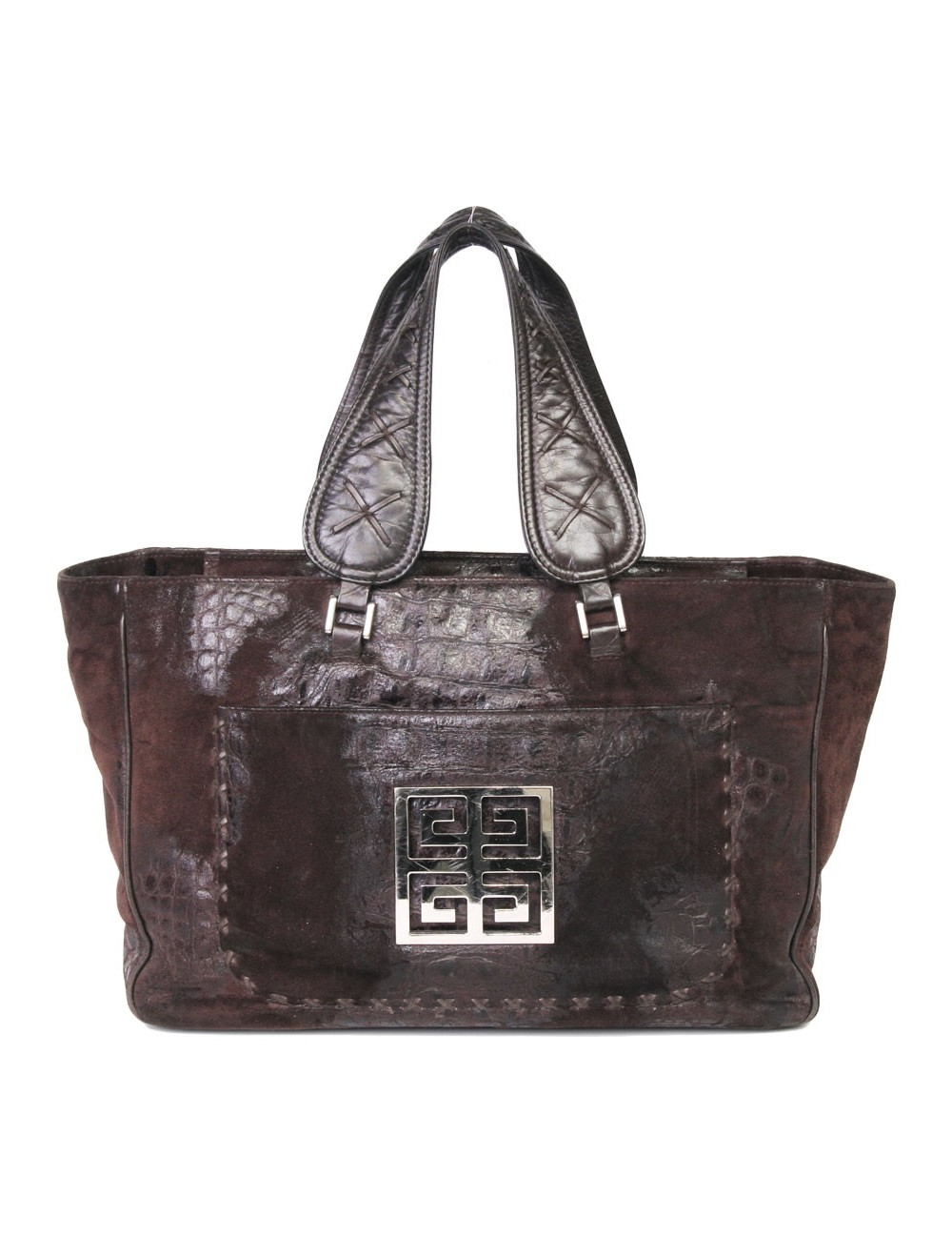 Sac  cabas GIVENCHY veau velours marron effet crocodile
