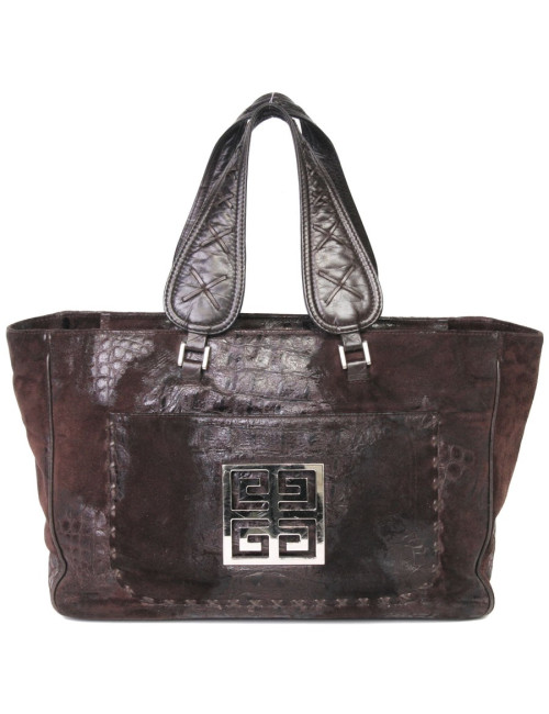 Sac  cabas GIVENCHY veau velours marron effet crocodile