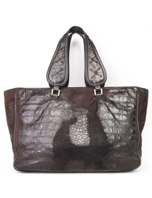 Sac  cabas GIVENCHY veau velours marron effet crocodile