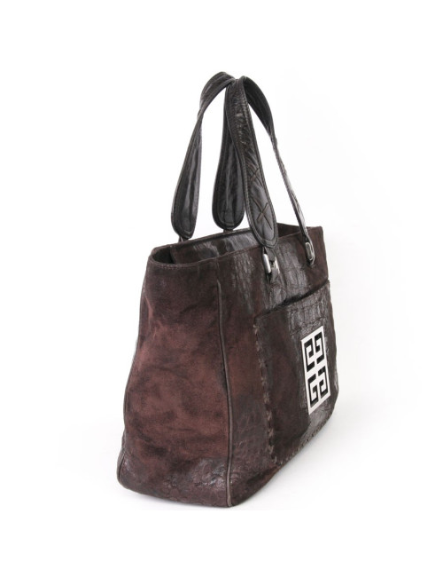 Sac  cabas GIVENCHY veau velours marron effet crocodile