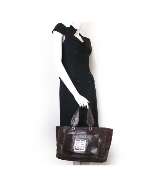 Sac  cabas GIVENCHY veau velours marron effet crocodile
