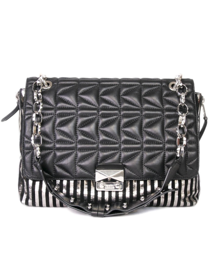 Sac KARL LAGERFELD cuir noir bandes argentées