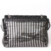KARL LAGERFELD bands black leather flap purse silver