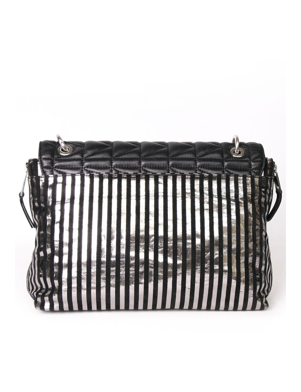 Sac à rabat KARL LAGERFELD cuir noir bandes argentées