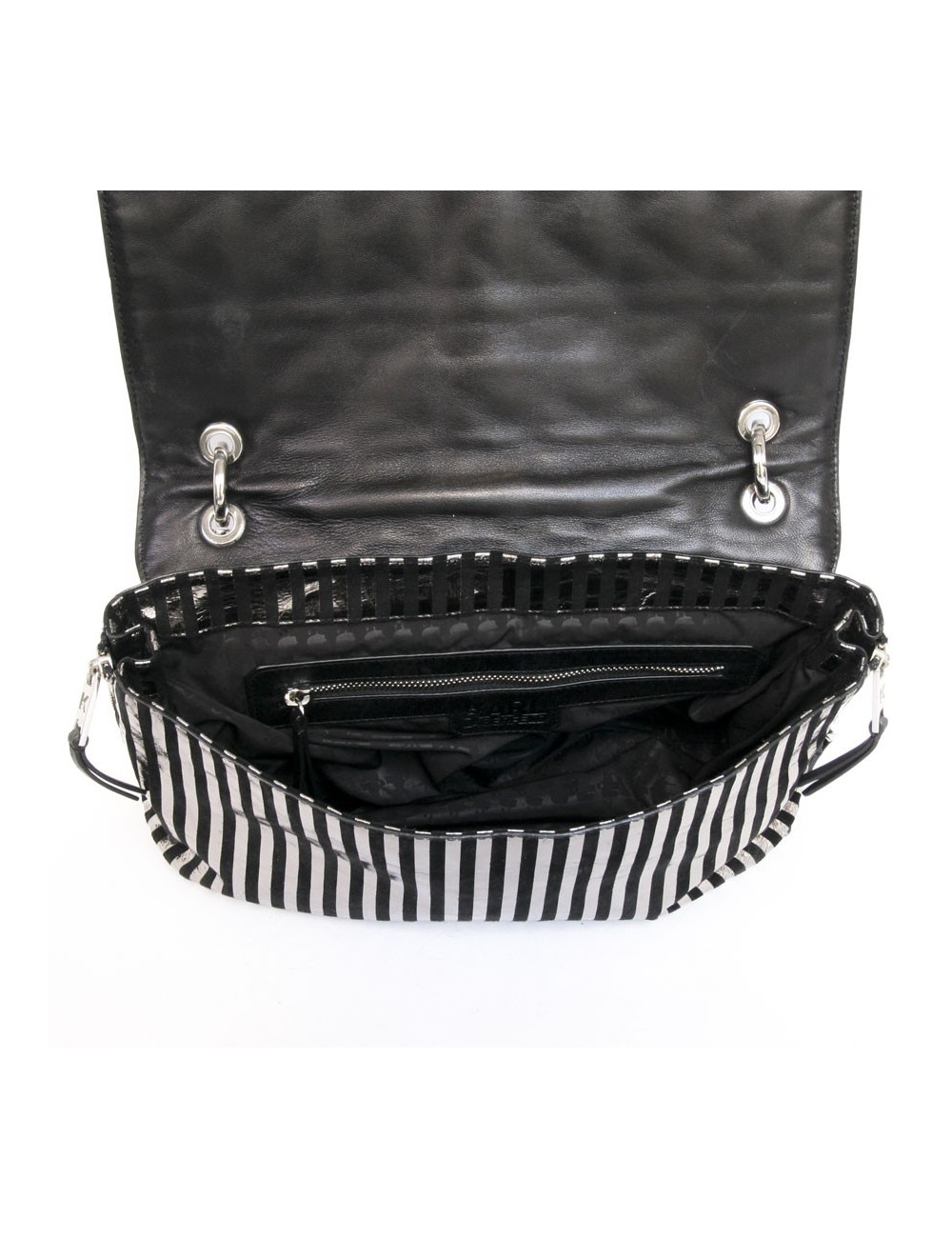 Sac à rabat KARL LAGERFELD cuir noir bandes argentées