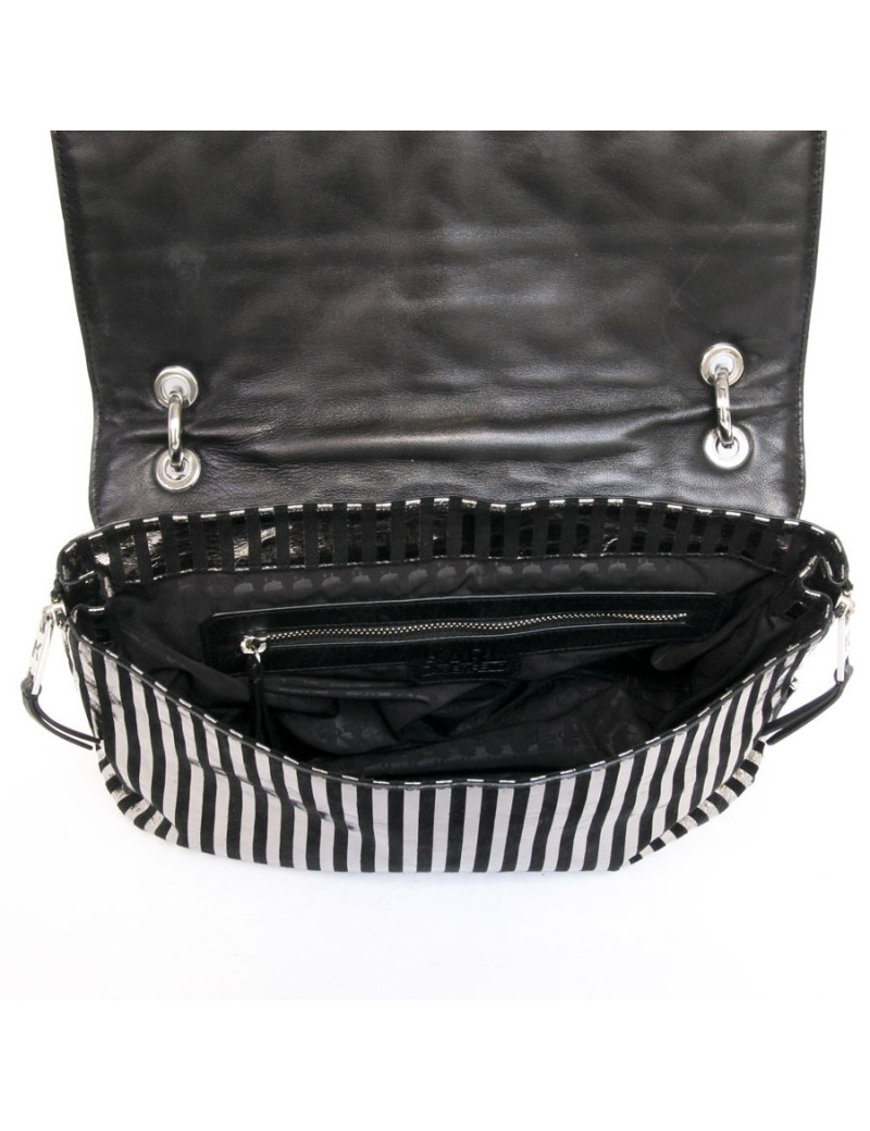 KARL LAGERFELD bands black leather flap purse silver