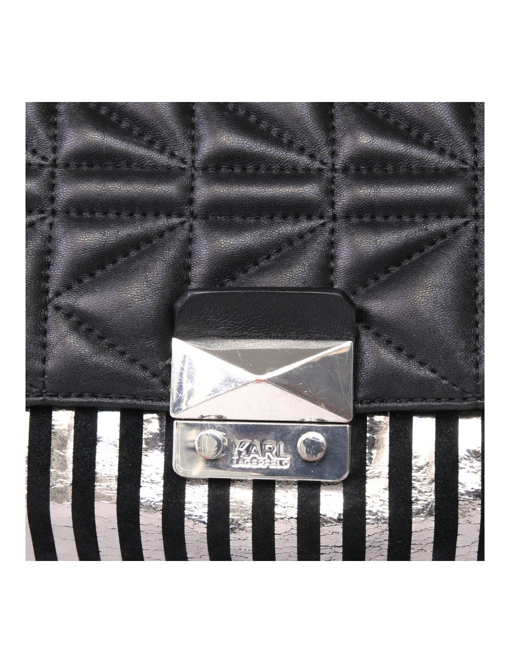 Sac à rabat KARL LAGERFELD cuir noir bandes argentées