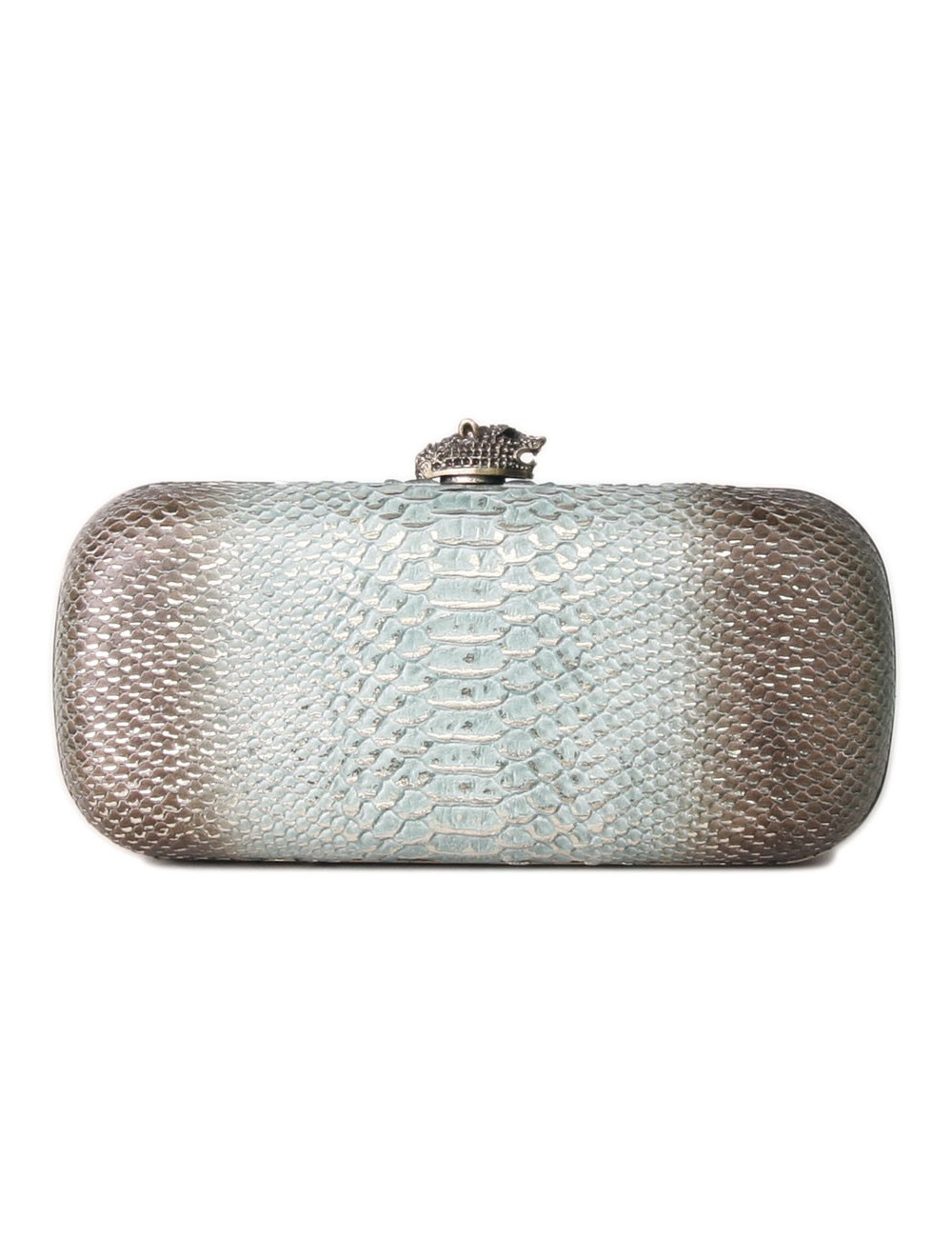 Minaudière HOUSE OF HARLOW cuir façon python vert d'eau