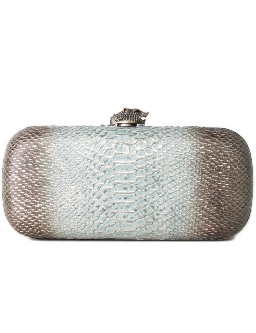 Minaudière HOUSE OF HARLOW cuir façon python vert d'eau