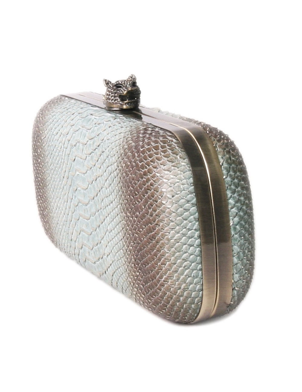 Clutch HOUSE OF HARLOW leather way green water python