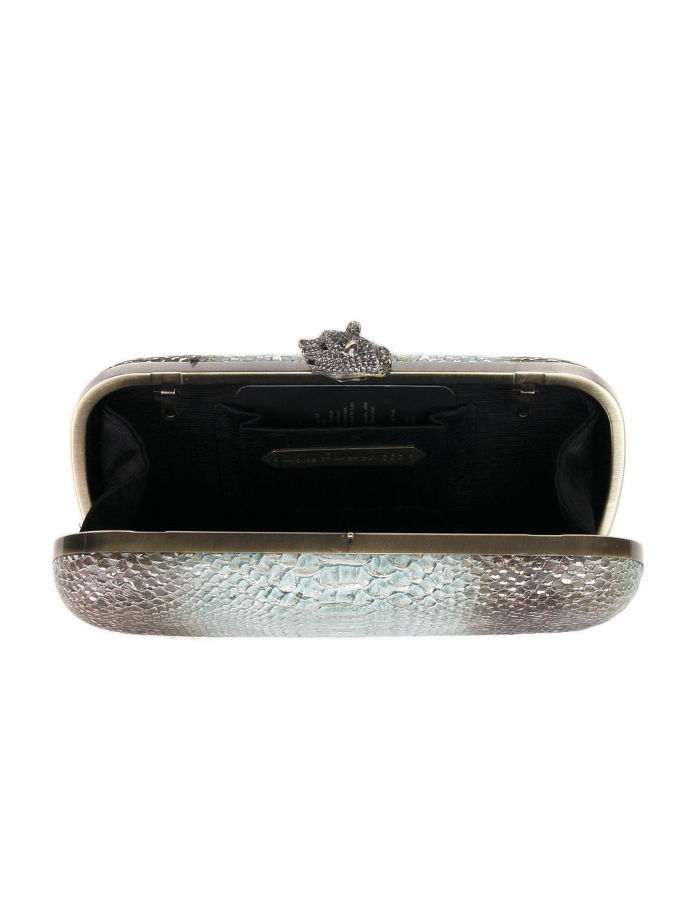 Clutch HOUSE OF HARLOW leather way green water python