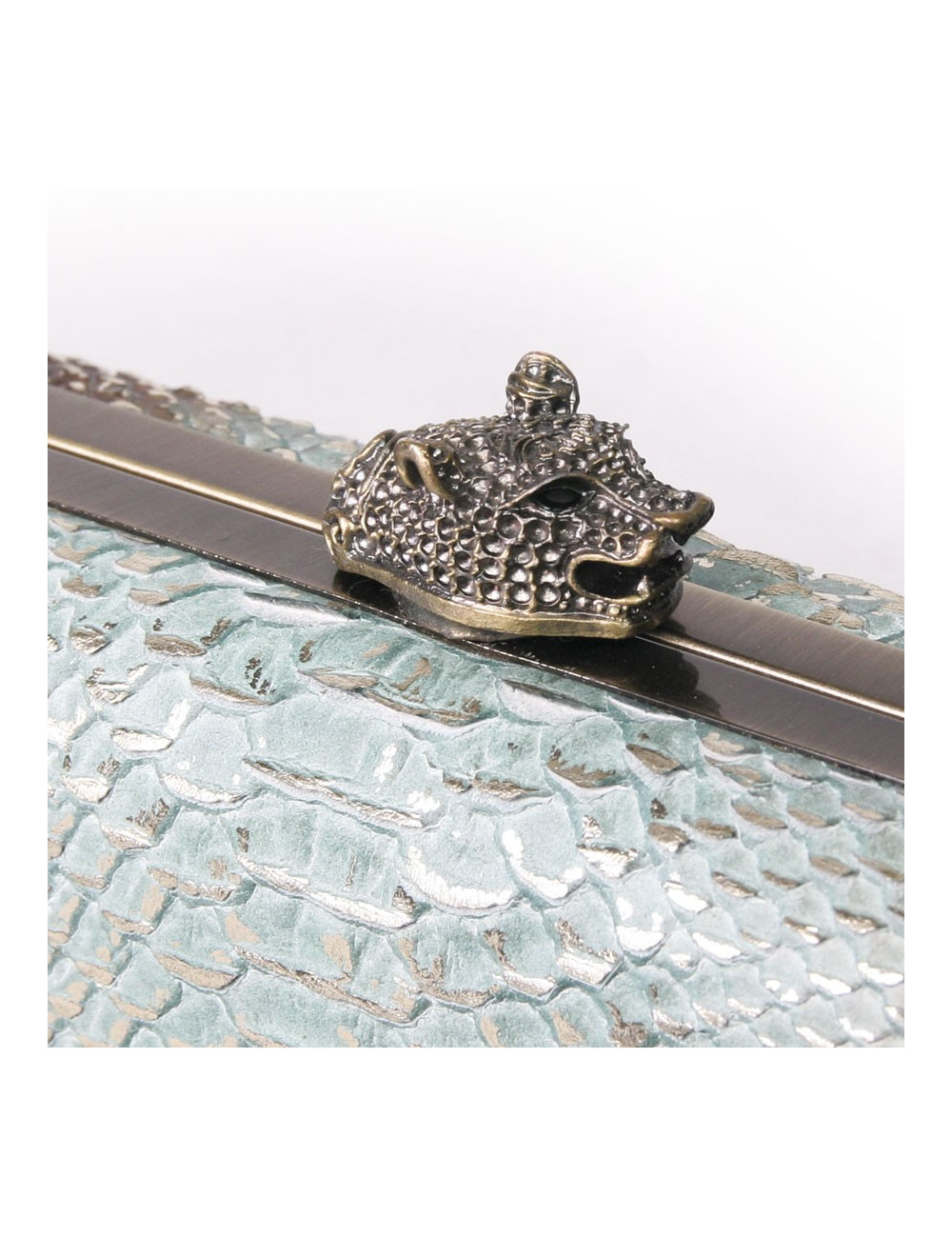 Clutch HOUSE OF HARLOW leather way green water python