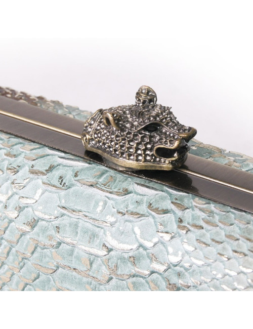 Clutch HOUSE OF HARLOW leather way green water python