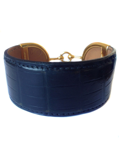 Bracelet HERMES Mors doré en crocodile noir