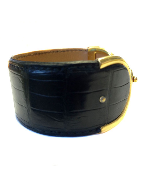 Bracelet HERMES Mors doré en crocodile noir
