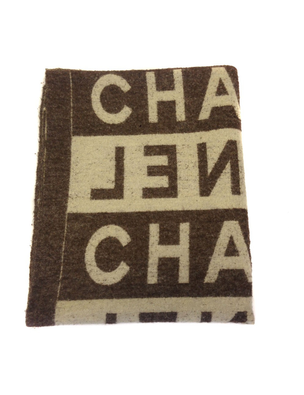 Plaid CHANEL en laine marron et beige