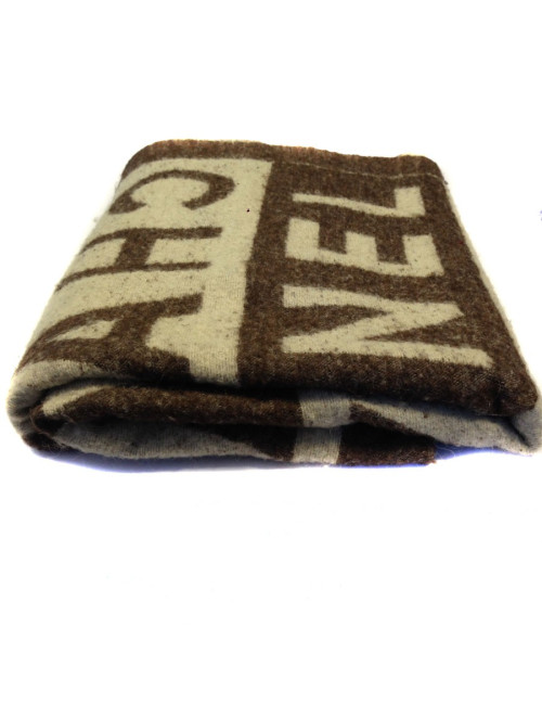 Plaid CHANEL en laine marron et beige