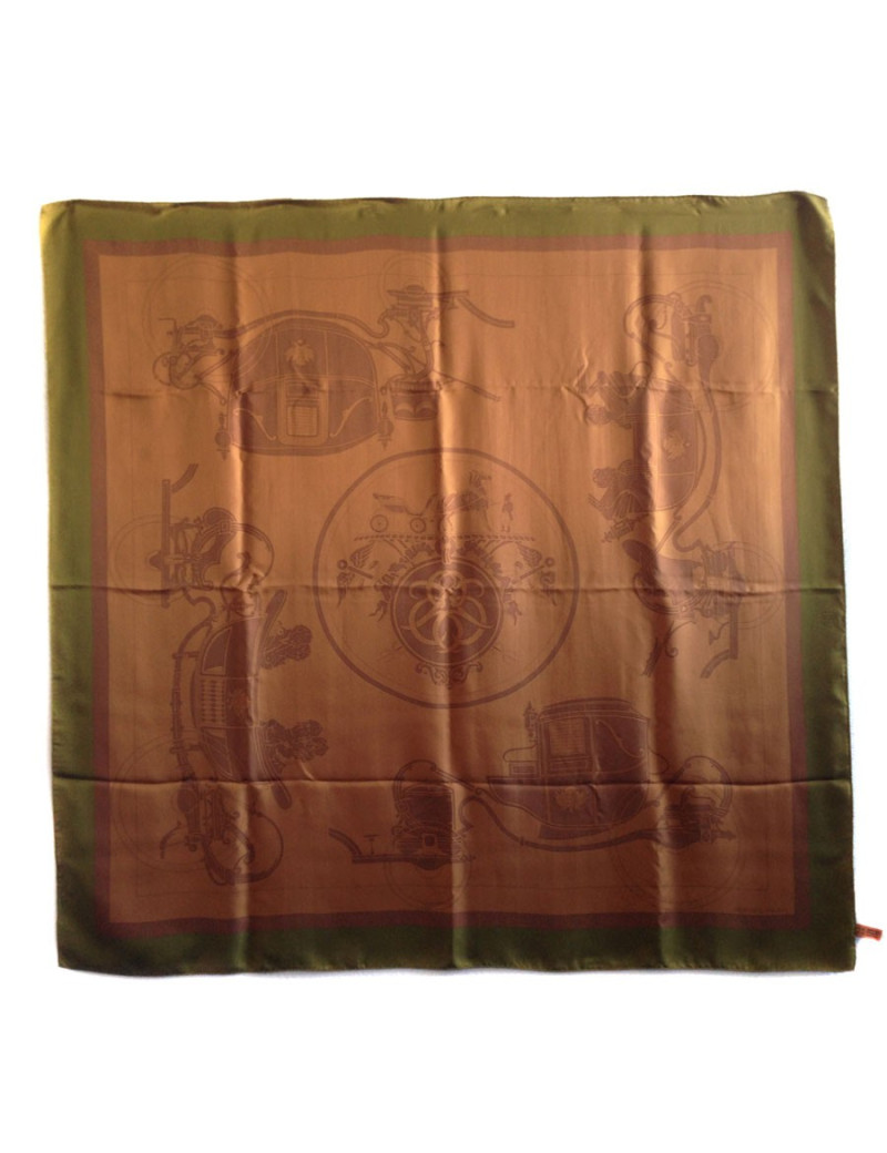 Shawl HERMES in Brown silk and khaki border