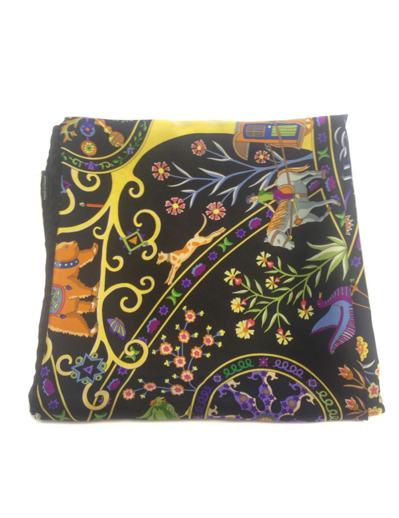 Square HERMES "People of the wind" in black silk