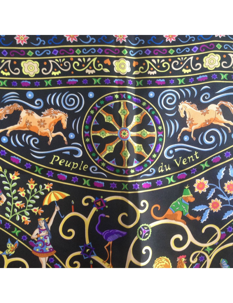 Square HERMES "People of the wind" in black silk