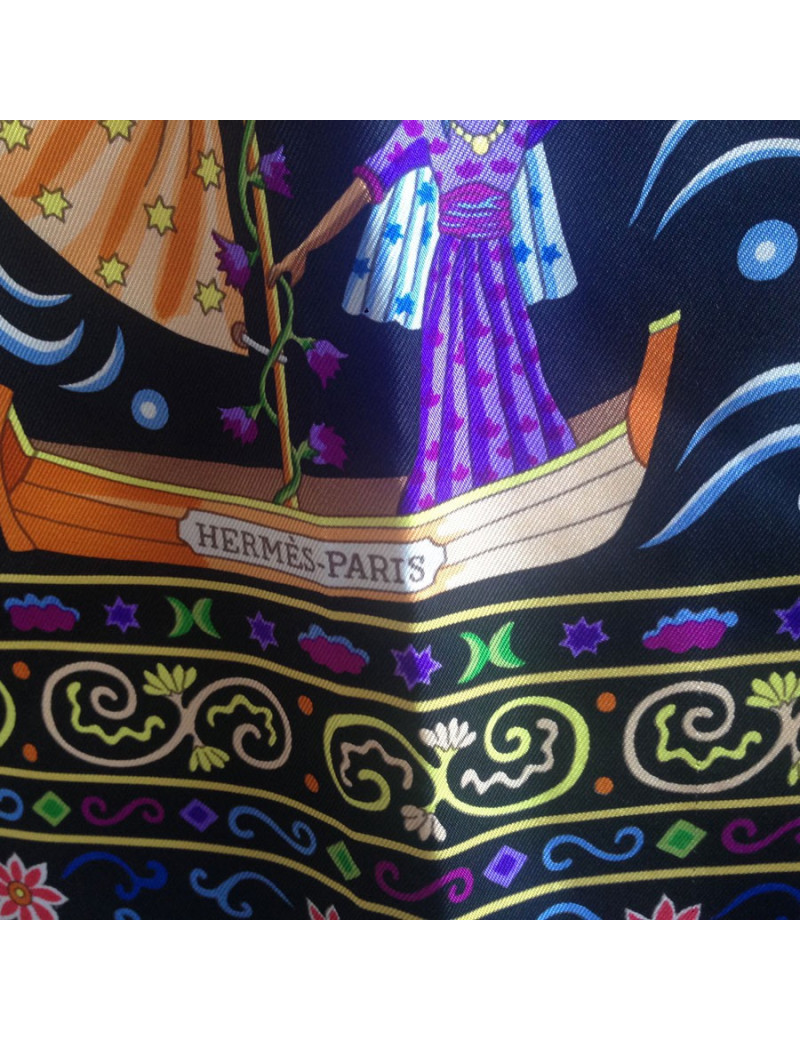 Square HERMES "People of the wind" in black silk