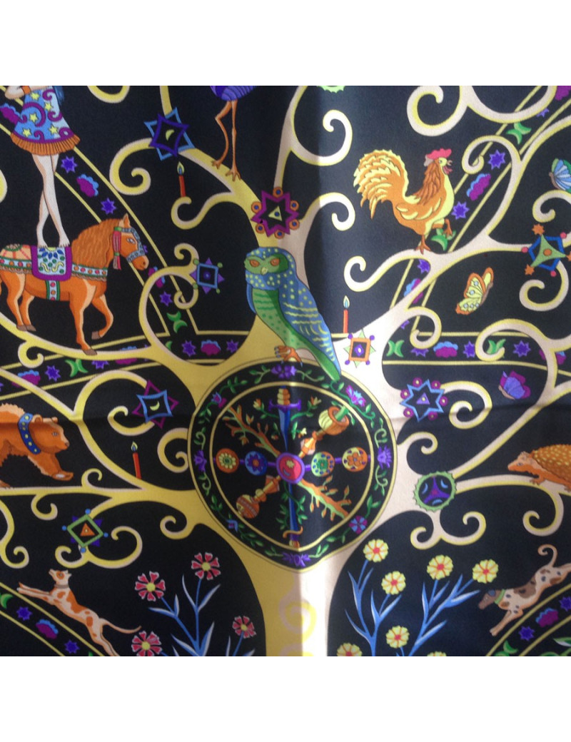 Square HERMES "People of the wind" in black silk