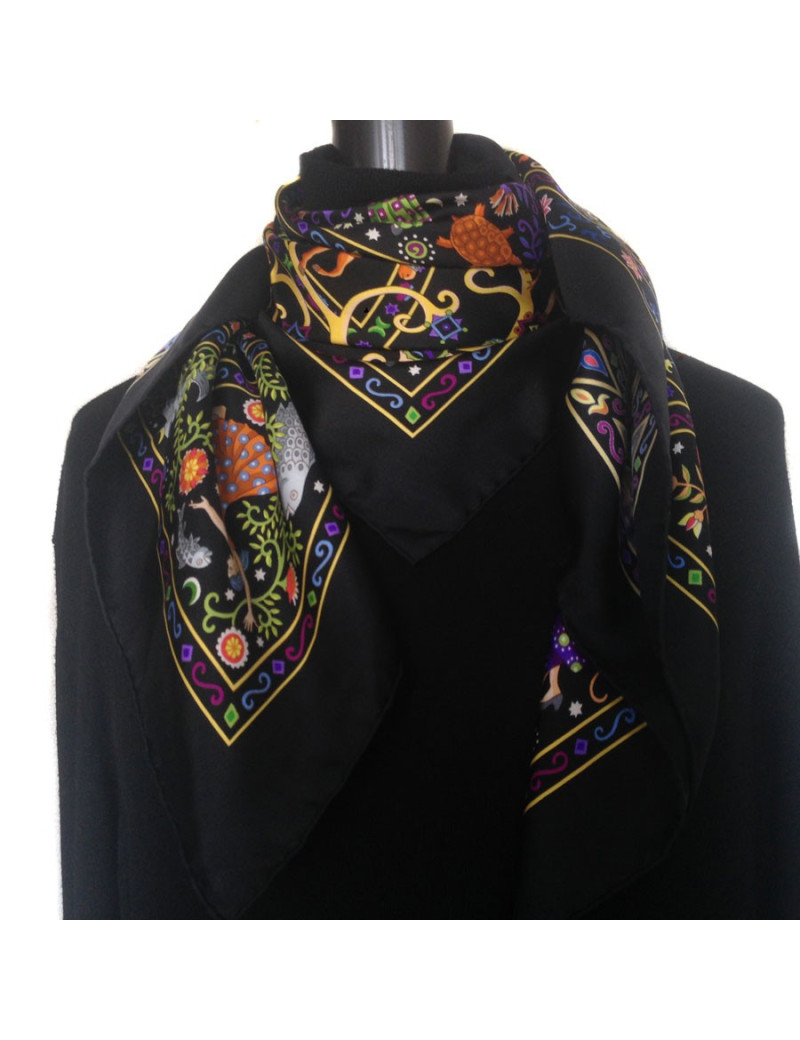 Square HERMES "People of the wind" in black silk