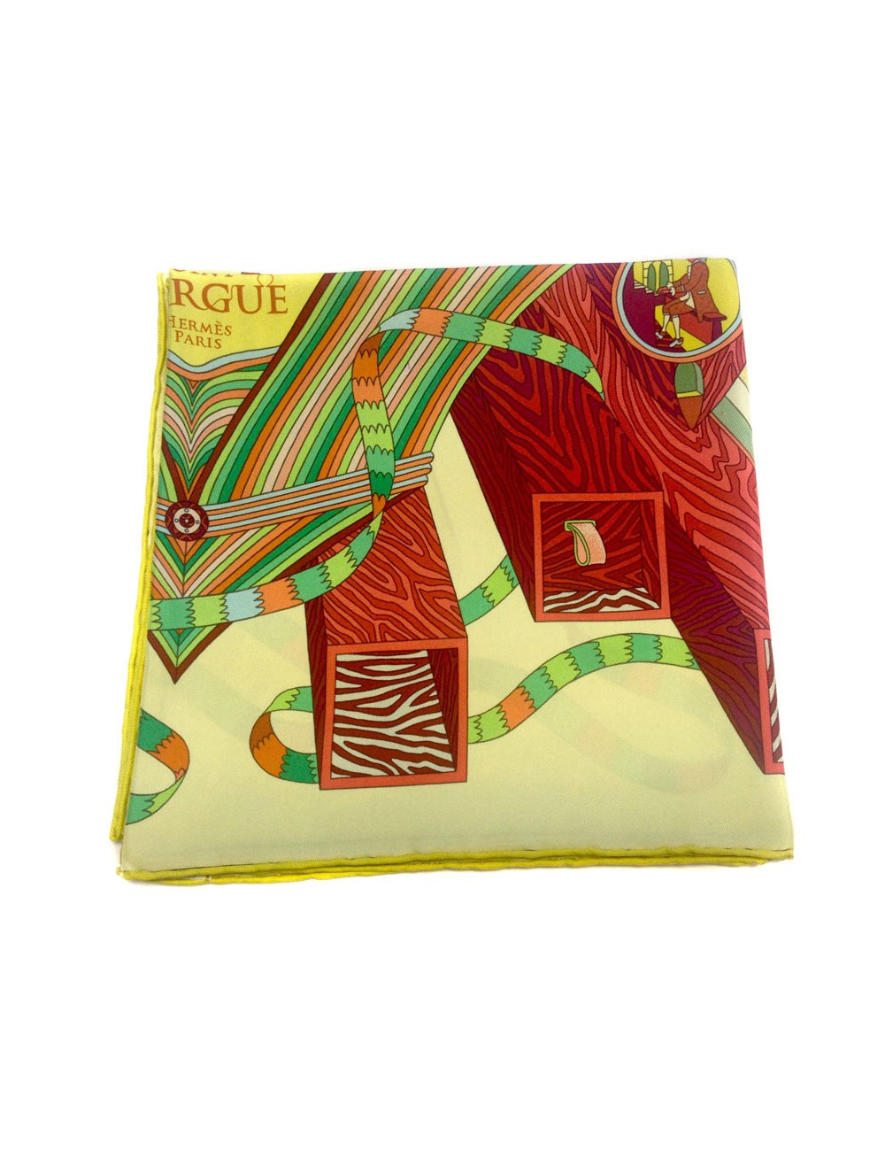 Carré HERMES "Point d'Orgue" en soie jaune