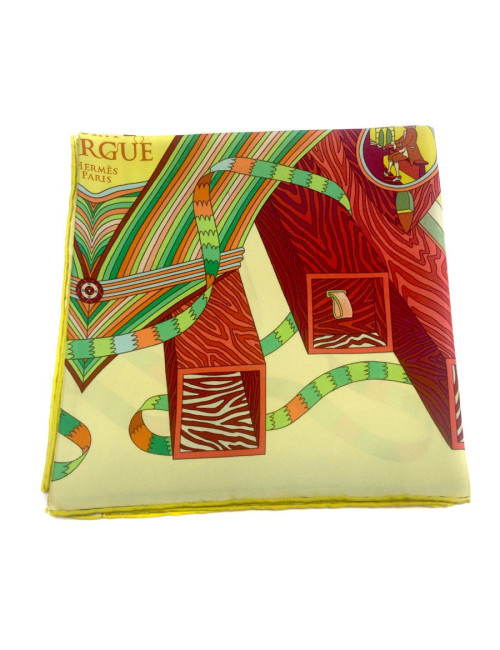 Carré HERMES "Point d'Orgue" en soie jaune