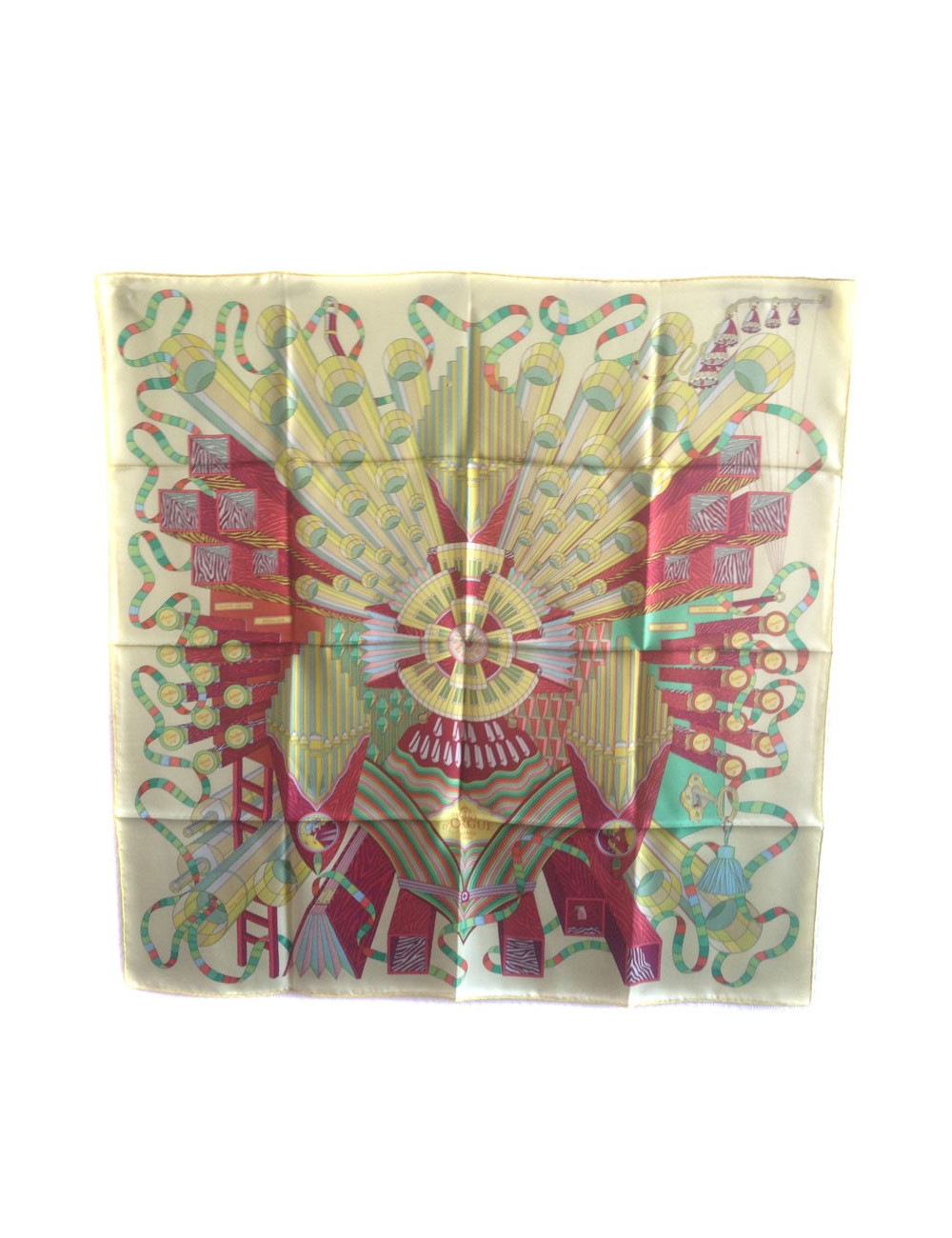 Carré HERMES "Point d'Orgue" en soie jaune