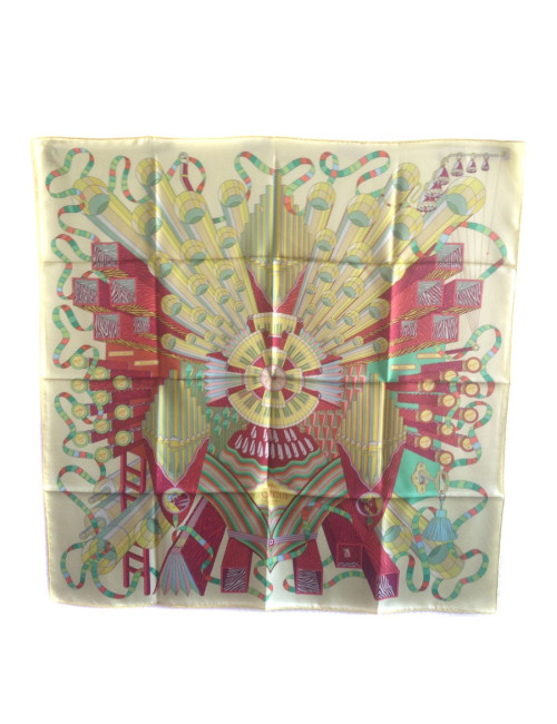 Carré HERMES "Point d'Orgue" en soie jaune