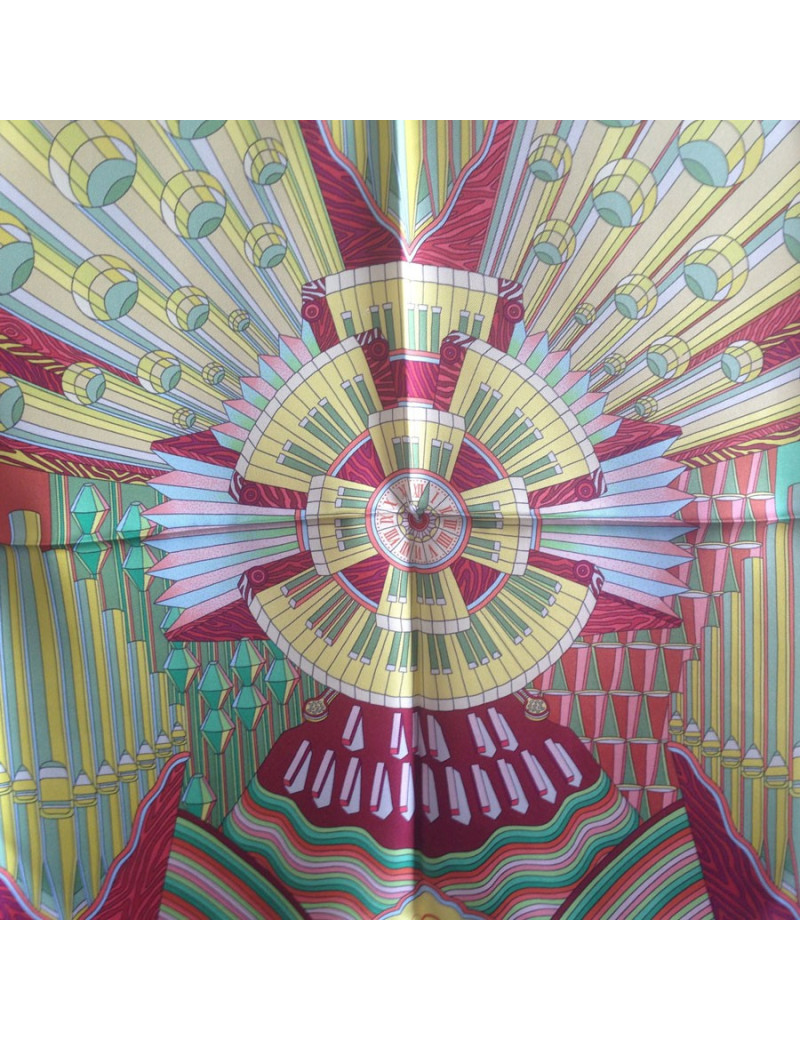 Carré HERMES "Point d'Orgue" en soie jaune