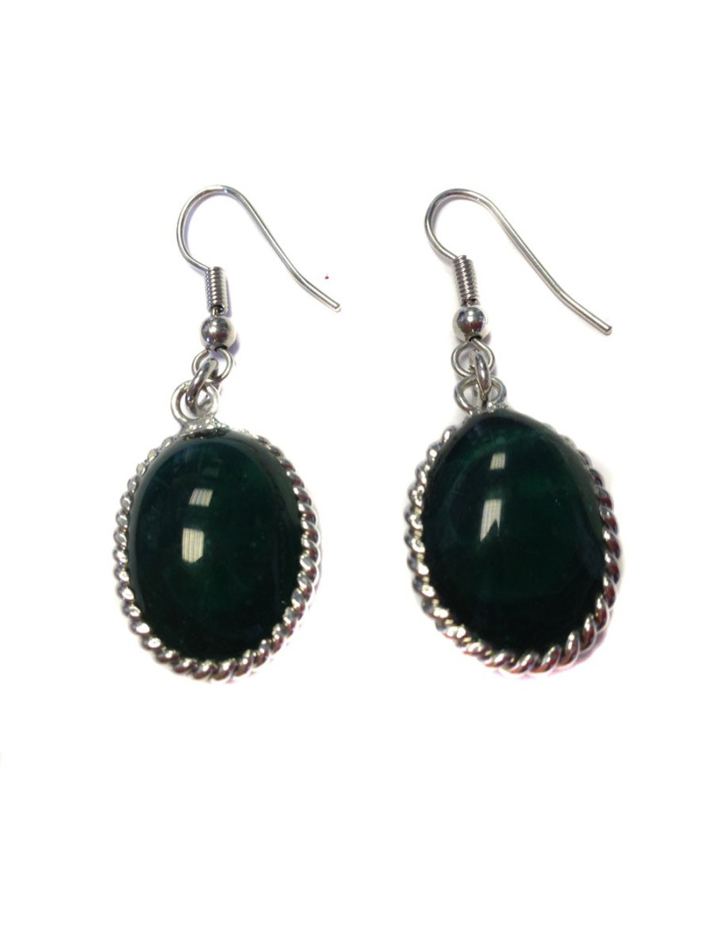 Clous d'oreille MARGUERITE de VALOIS en pâte de verre vert foncé