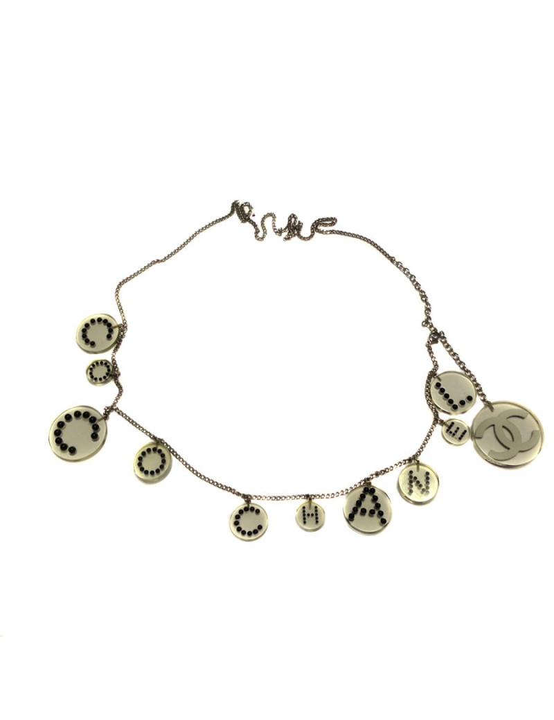 Belt satoir Chanel in transparent plexiglass and black pearls