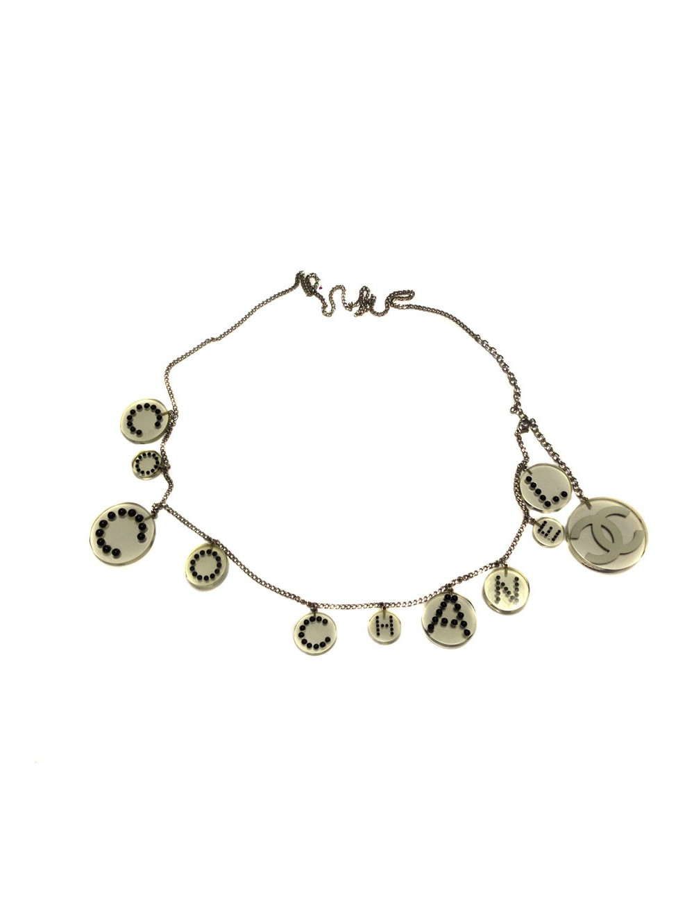 Ceinture sautoir Chanel en plexi transparent et perles noires