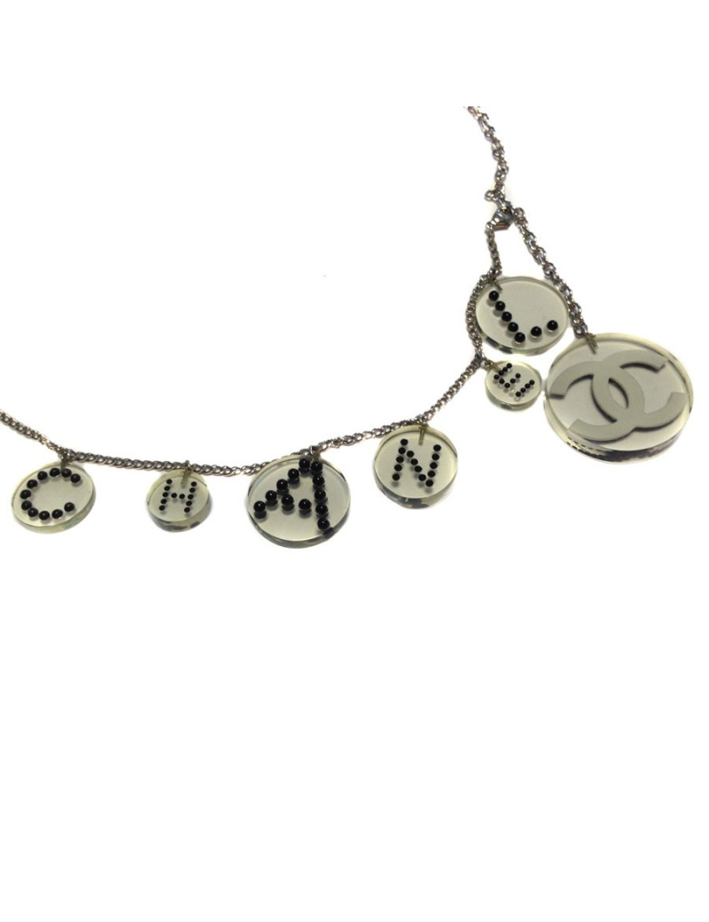 Belt necklace Chanel in transparent plexiglass and black pearls