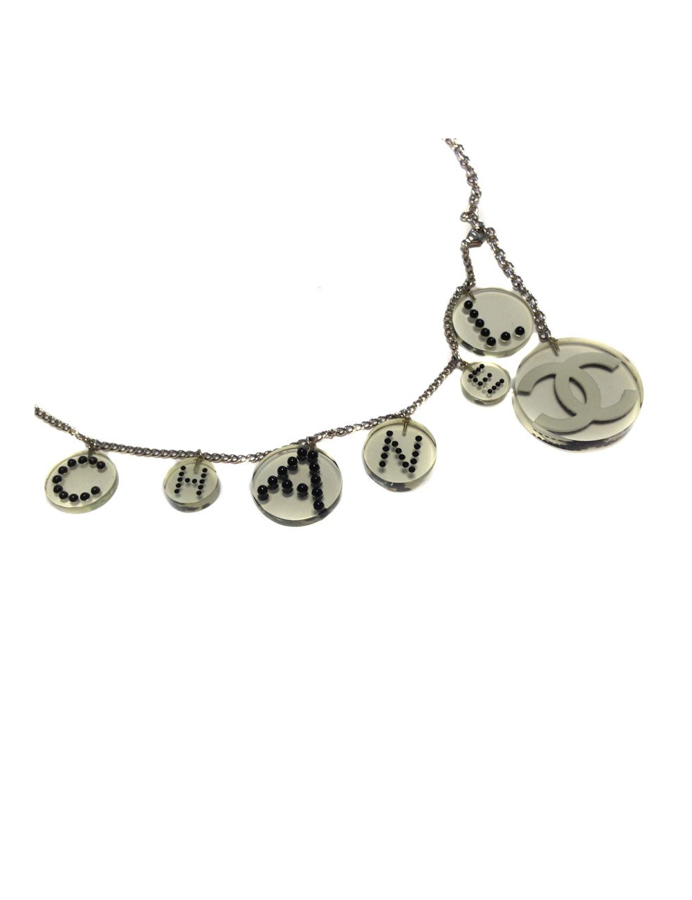 Ceinture sautoir Chanel en plexi transparent et perles noires