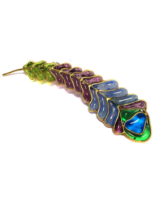 Broche LOULOU de la FALAISE  "épi de blé" en pâte de verre multicolore